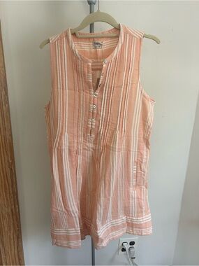 Faherty Isha Dress NWT Peach and White Striped Sleeveless Tunic Dress